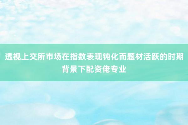 透视上交所市场在指数表现钝化而题材活跃的时期背景下配资佬专业