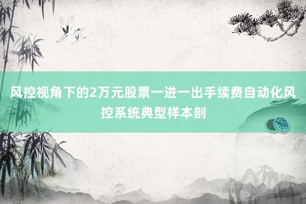 风控视角下的2万元股票一进一出手续费自动化风控系统典型样本剖