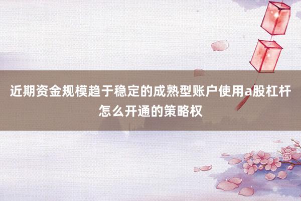 近期资金规模趋于稳定的成熟型账户使用a股杠杆怎么开通的策略权