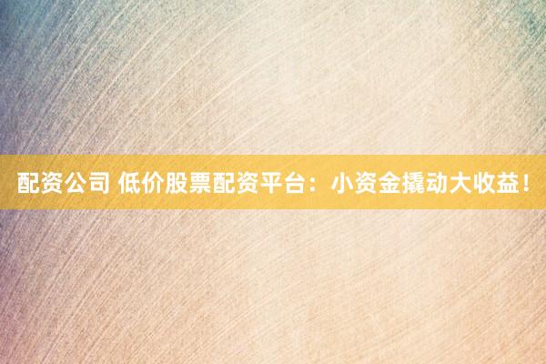 配资公司 低价股票配资平台：小资金撬动大收益！